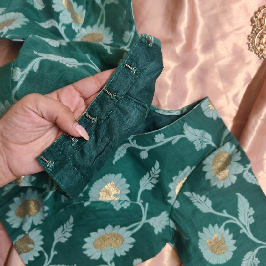 Anamika Chanderi Silk Green Blouse - Image 4