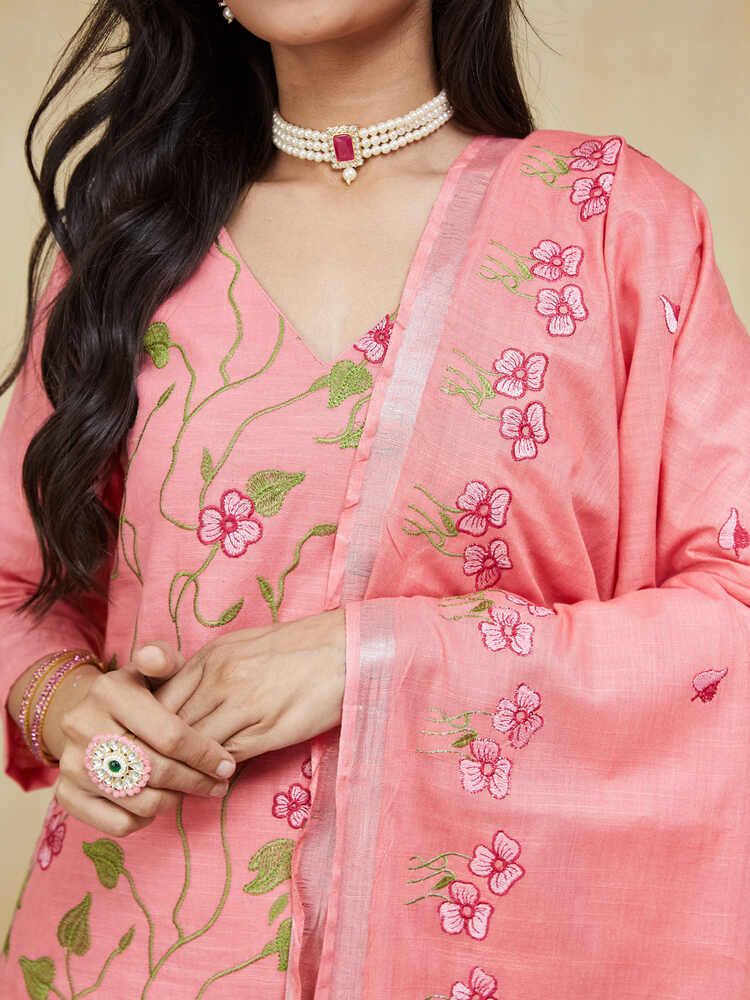 Apricot Embroidered Cotton Unstitched Suit Set - Image 13