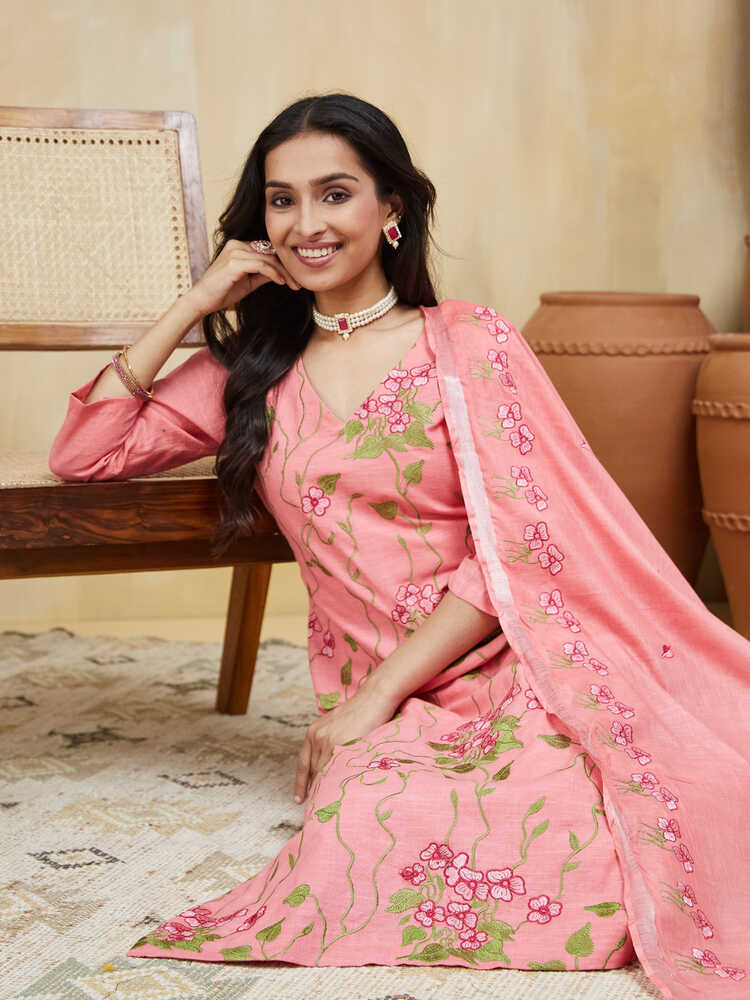 Apricot Embroidered Cotton Unstitched Suit Set - Image 16