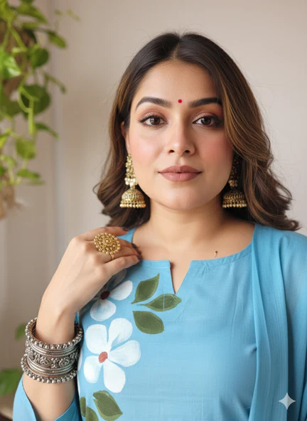 BlueMoon Hand Painted Mul Cotton Stitched Suit Set - Image 2