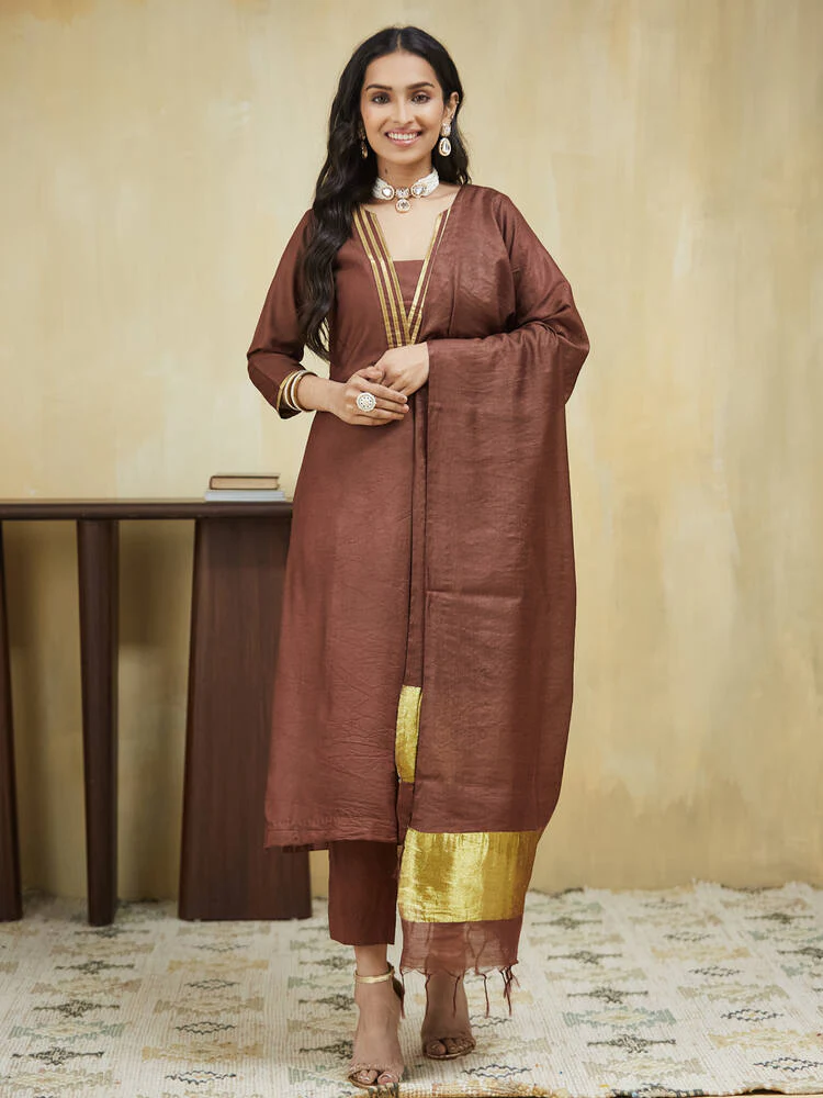 Golden Browny Cotton Stitched Suit - Image 6