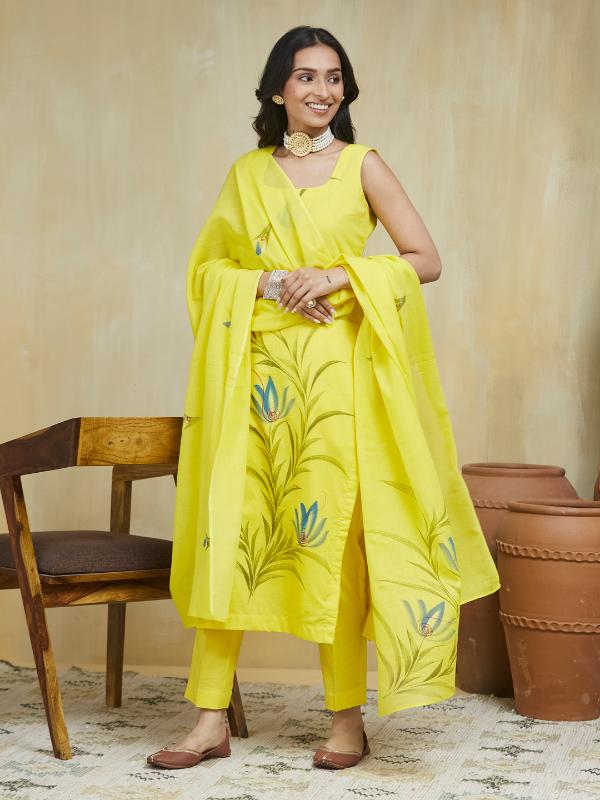 Citrus CrushHand Painted Cotton Unstitched Suit Set - Image 11