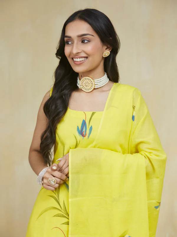 Citrus CrushHand Painted Cotton Unstitched Suit Set - Image 7