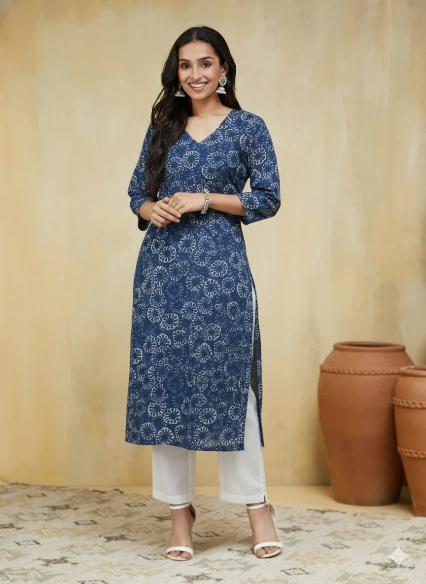 Deep Blue Sky Cotton Kurta - Image 3