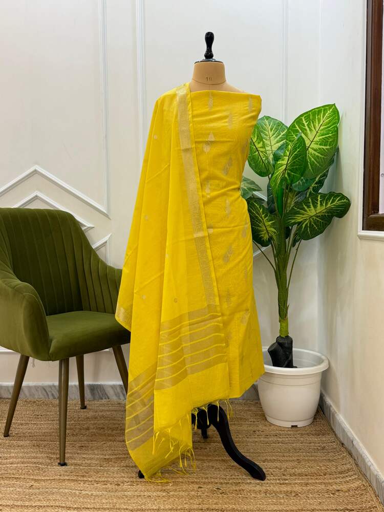 Della Chanderi Silk Unstitched Suit Set