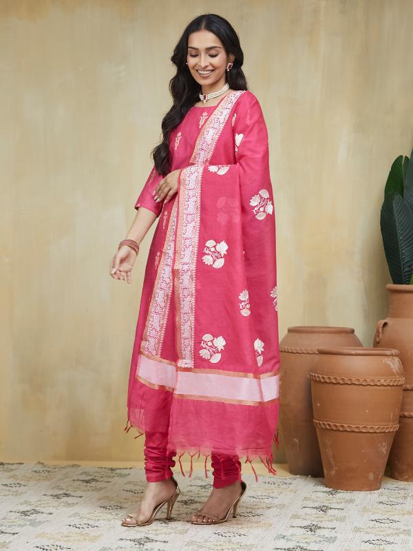Blush Petal Chanderi Silk Stitched Suit - Image 3