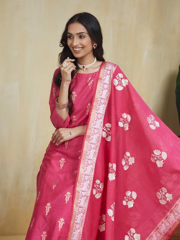 Blush Petal Chanderi Silk Stitched Suit - Image 4