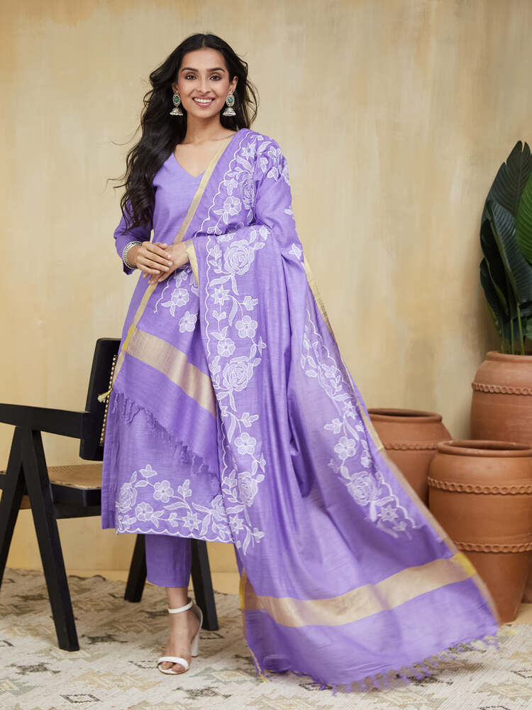 Lavandula Embroidered Cotton Unstitched Suit Set - Image 3
