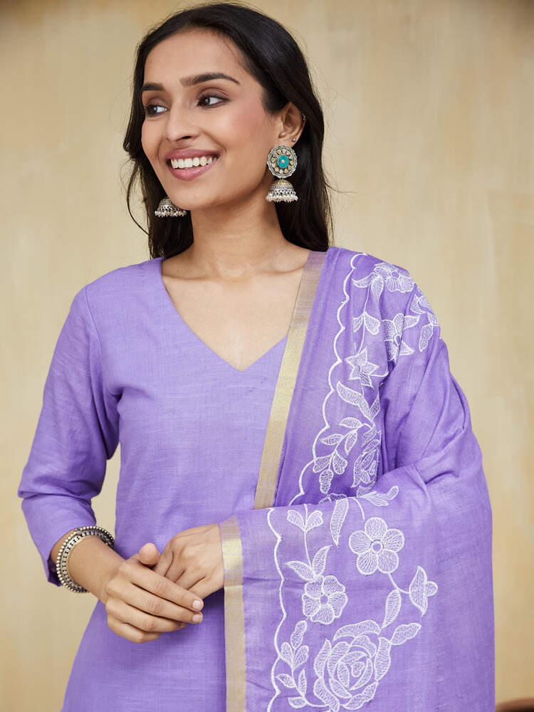 Lavandula Embroidered Cotton Unstitched Suit Set - Image 5