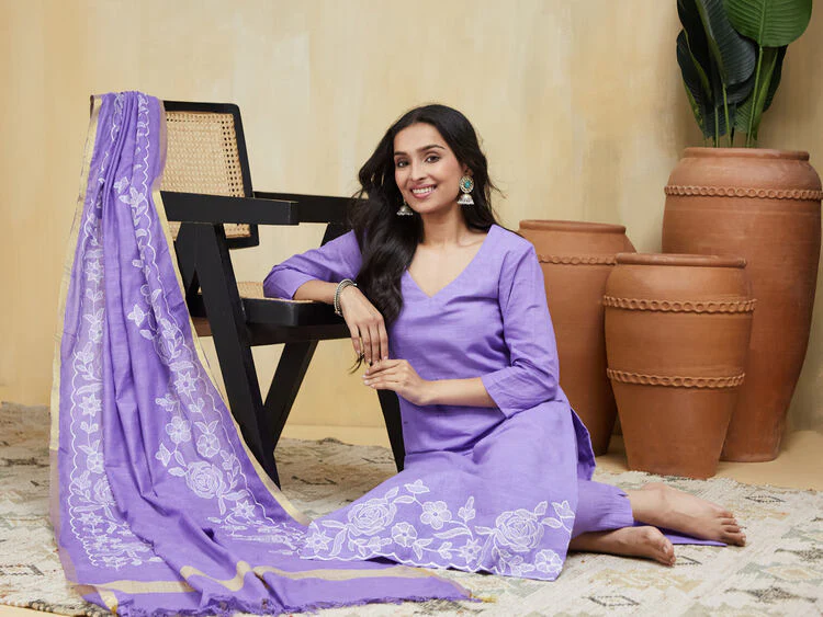 Lavandula Embroidered Cotton Unstitched Suit Set - Image 8