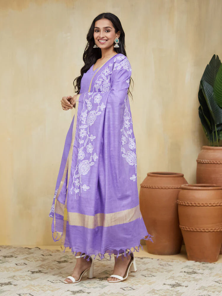 Lavandula Embroidered Cotton Unstitched Suit Set - Image 9