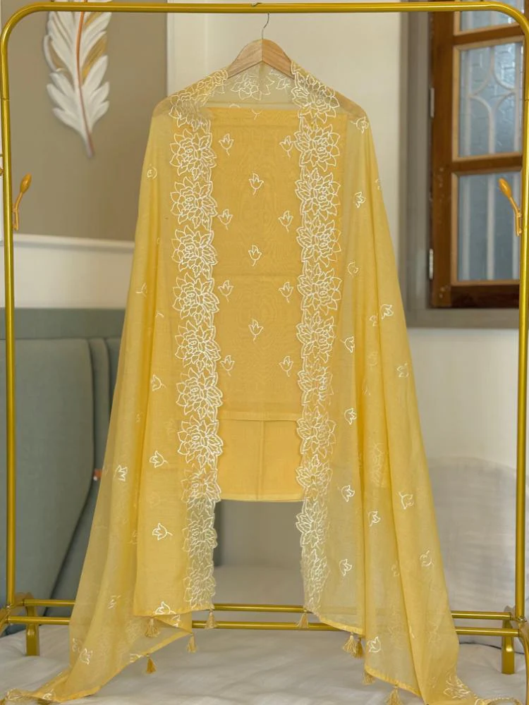 Mango Bliss Mul Chanderi Embroidered Unstitched Suit Set