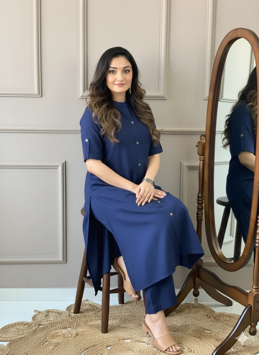 Navy Blue Cotton COORD - Image 3