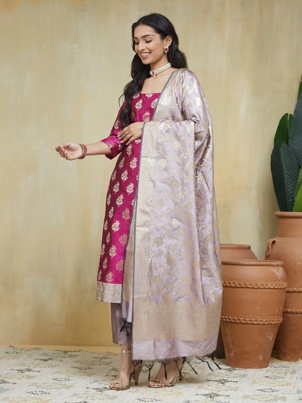 EOSS Strawberry Glaze Banarsi Silk Stitched Suit - Image 10